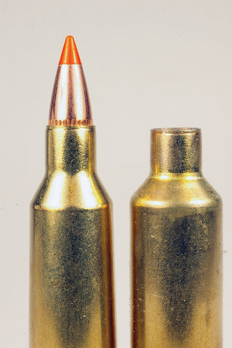 The 22-250 Remington (left) and 22-250 Improved (right) have the same headspace dimensions, so factory-loaded 22-250s can be fired and properly formed in an Improved chamber.